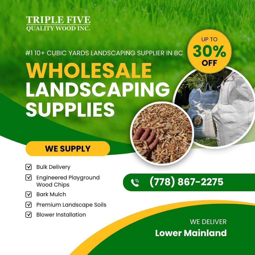 Bulk engineered playground wood chips bark mulch and soil blower installation Burnaby BC